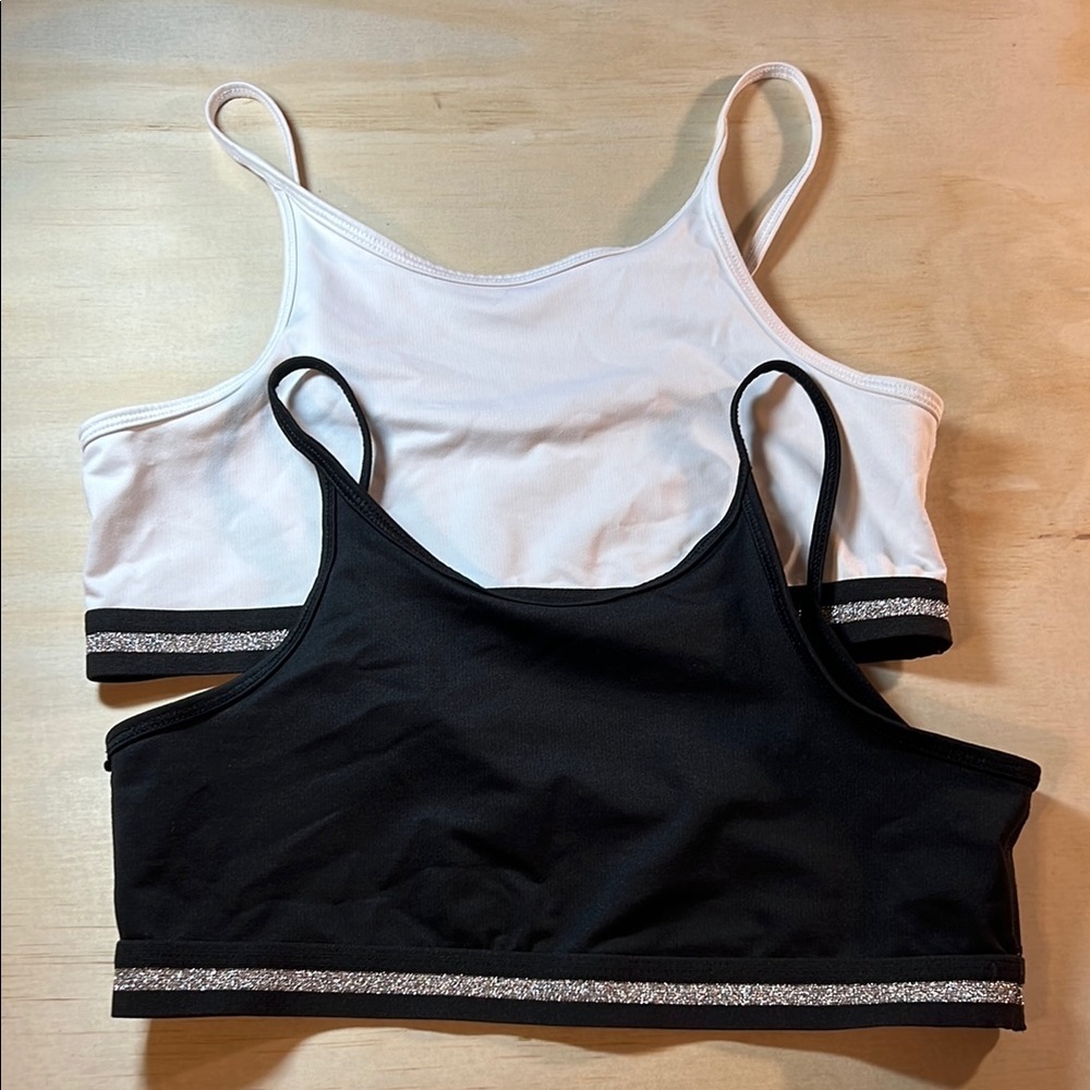 Black and White Crop Tops with Glitter Trim sport bras